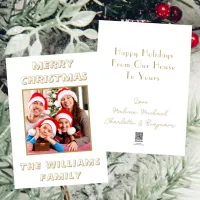 Merry Christmas White & Gold Family Photo Holiday Card