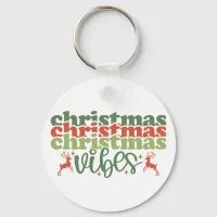 Christmas Vibes Retro Groovy Christmas Holidays Keychain