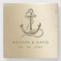 Rustic Vintage Antique Anchor Nautical Wedding  Stone Coaster