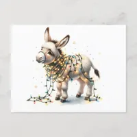 Cute Christmas Donkey Wrapped in Lights Postcard