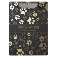 Gold And Charcoal Paw Print Pattern Clipboard