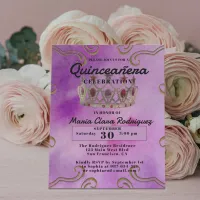 Fancy Jeweled Crown On Pink Quinceañera Invitation