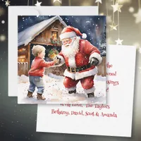 Snow ball fight with Santa nostalgic Christmas Card