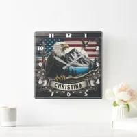 Majestic Eagle Against Mountain Landscape Square Wall Clock