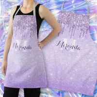 Monogram Name Purple Dripping Glitter Violet Ombre Apron