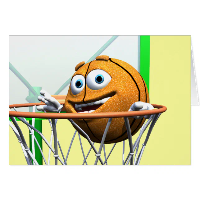 Funny Cartoon Basketball in a Hoop