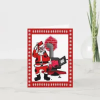 Vintage Santa Claus and a Coal Stove Burner Holida Holiday Card