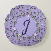 Pretty Pink Purple and Yellow Pansies Round Pillow