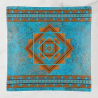 Southwest Mountain Peaks Turquoise Geometric Trinket Tray