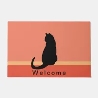 Black Cat Silhouette Orange & Black WELCOME Doormat