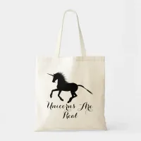 Typography | Black Silhouette Unicorns Are Real Tote Bag