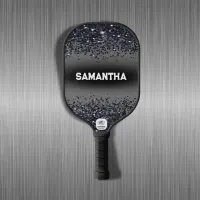 Monogrammed Name Black Glitter on Charcoal | Pickleball Paddle