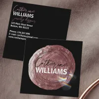 Modern Rose Gold Brushstroke and Blurry Lights Square Business Card