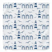 Coastal Lighthouses and Beach Huts Blue and White Bandana