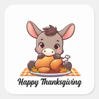 Adorable Donkey Eats Thanksgiving Turkey Square Sticker