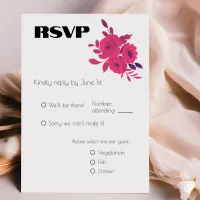 Hot Pink & Dark Purple Botanical Wedding RSVP Card