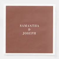 Modern Minimalist Dark Terracotta & White Wedding Paper Dinner Napkins