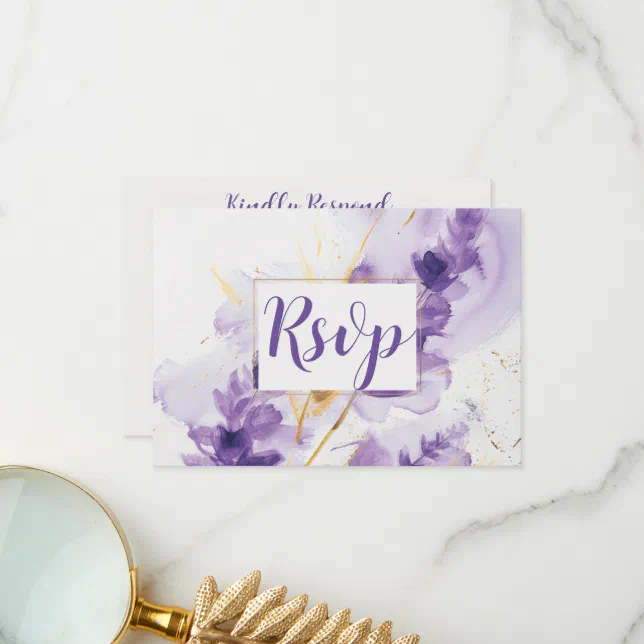 Lavender Golden Watercolor Floral RSVP Card