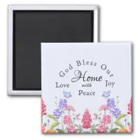 God Bless Our Home Blue Floral Wildflowers Magnet