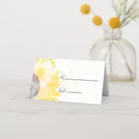 Yellow Sunflower on White Watercolor Wedding Place Card