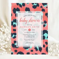 Leopard Animal Print Pink Navy Girl Baby Shower Invitation