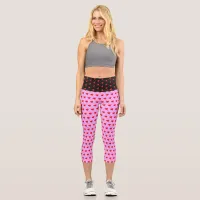 Red Heart Balloons Black Purple Pink Valentines Capri Leggings