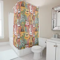 Vibrant Multi-coloured Guitar Musical Style Shower Curtain