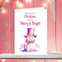 Old-Fashioned Christmas Snowman Pink Holiday Card