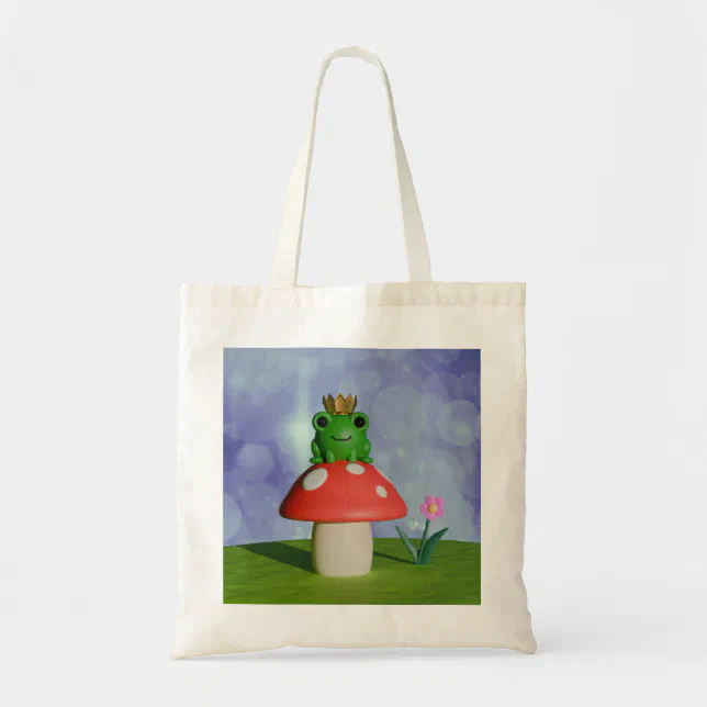 Cute Cartoon Frog Wearing a Crown on a Mushroom