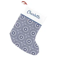 Navy Blue White Hamptons Lake House Moroccan Tile Small Christmas Stocking