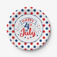 Patriotic Dots Happy 4th of July Paper Plates