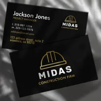 Modern Black + Gold Hard Hat Construction Firm Business Card