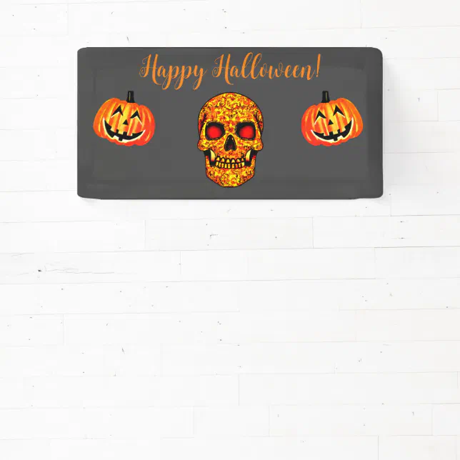 Frightening Halloween skull with red eyes  Banner