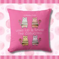 cute cats for cat lovers and coffee lovers throw pillow