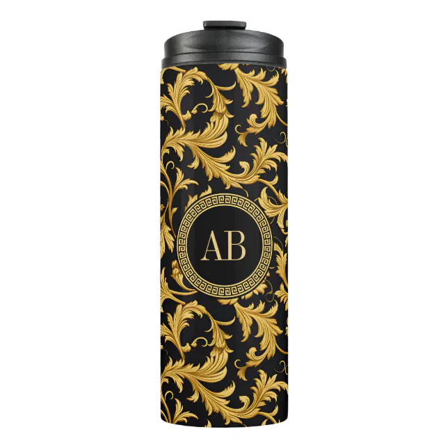 Monogram Black Gold Classy Elegant Pattern Thermal Tumbler