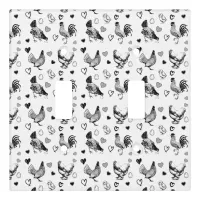 Cute Black and White Cartoon Chickens Light Switch Cover