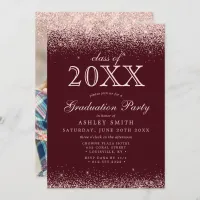 Blush Pink Glitter Burgundy Photo Graduation Invitation