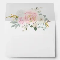 Watercolor Flowers Sage Pink Floral Envelope