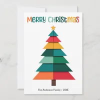 Modern Multicolor Christmas Tree Rustic Festive Holiday Card