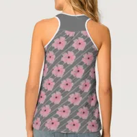 Pink Flowers And Stripes Tank Top