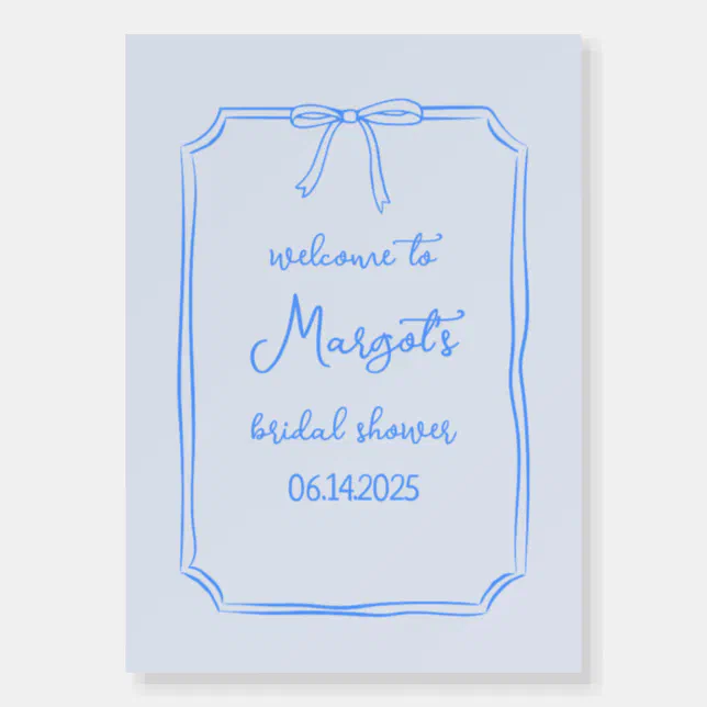 Hand Drawn Bow Coquette Cute Blue Welcome Sign