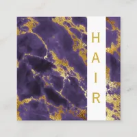 *~* Chic Popular Gold Dark Purple Marble Hair Square Business Card