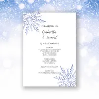 Blue Snowflakes on White Winter Wedding Invitation