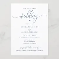 Modern Fun Wedding Typography Dusty Blue Invitation