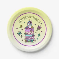 Personalized Girl's Birthday Unicorn Butterflies Paper Plates