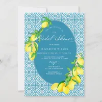 Mediterranean Blue Tiles Lemon Bridal Shower Invitation