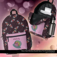 Music Doodles Heart Rainbow Name Pink Printed Backpack