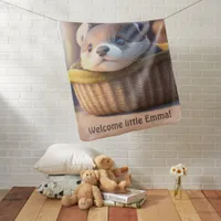 Cute otter baby in a basket - personalizable baby blanket