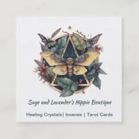 Watercolor Moth and Flowers Geometric  Square Business Card