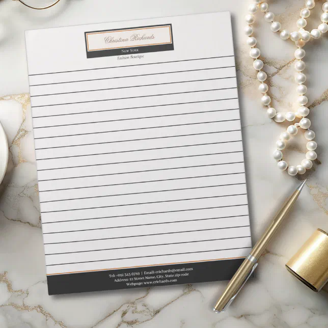 Classy Black Ivory Lined Notepad